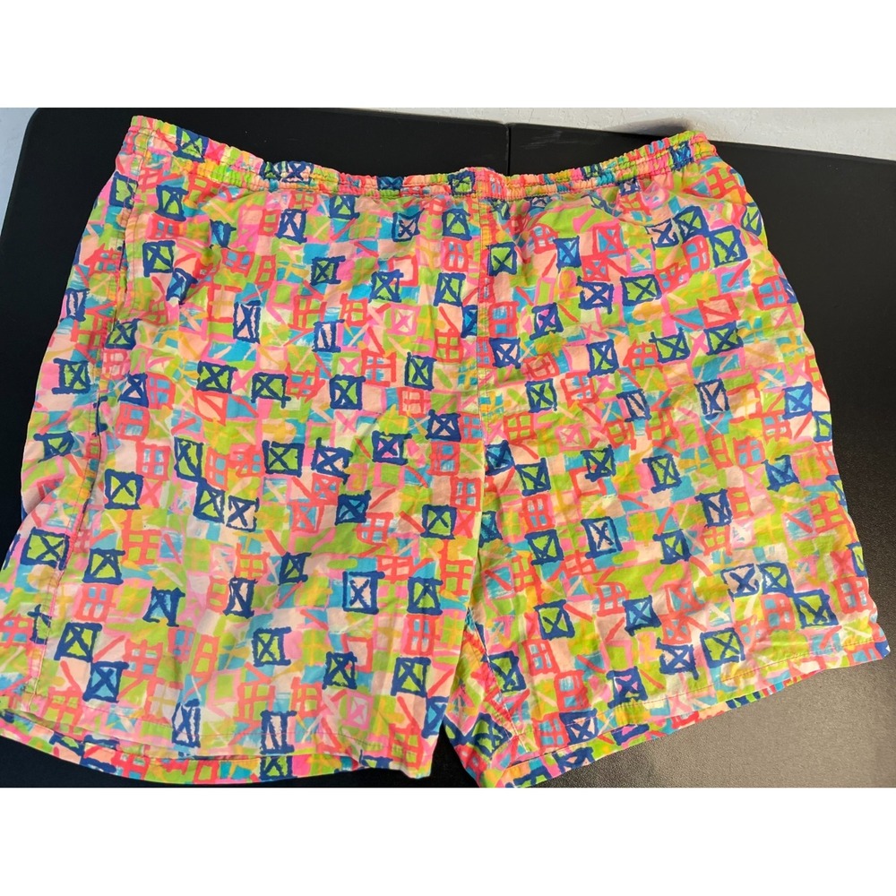 Vintage 90s XL Mervyns Surf Cheetah Board Shorts Medium Retro‎ Neon Geometric
